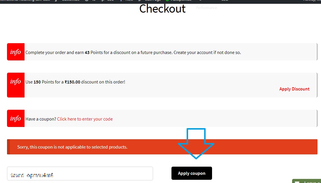 Applying a coupon code on the checkout page