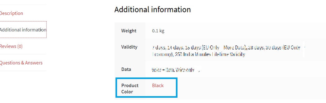 Displaying a product attribute on the product page