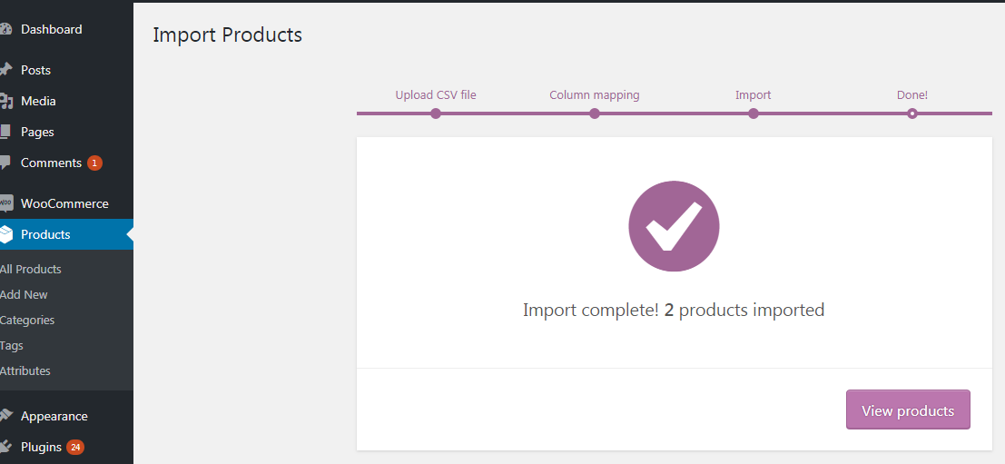 Import products notification