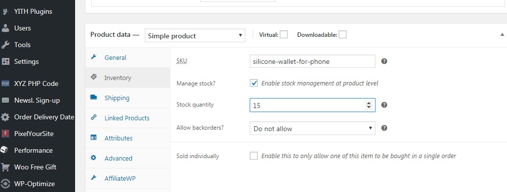 managing stock for individual products